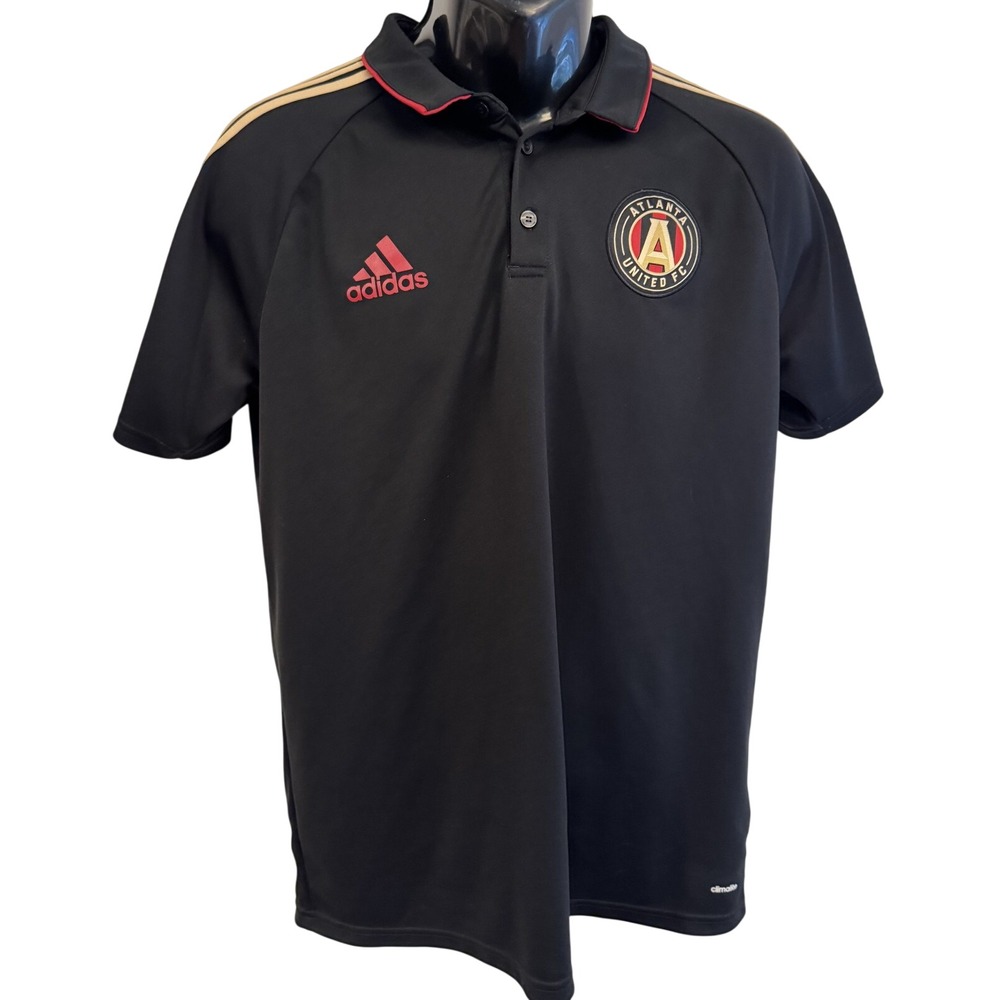 Atlanta United FC Shirt Mens Large Black MLS Soccer Adidas Climalite Polo Top
